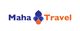 Logo mit dem Text "Maha Travel" in Blau und Orange, dazwischen ein geometrisches Symbol.