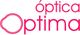 Logo de Óptica Optima en letras rosas con diseño de gafas a la izquierda.