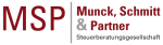 Logo der Steuerberatungsgesellschaft MSP Munck, Schmitt & Partner in Rot und Grau.