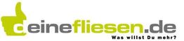 Logo von "deinefliesen.de" mit Slogan "Was willst Du mehr?" und Daumen-hoch-Symbol.