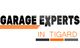 "Garage Experts in Tigard logo with orange and black text and lines."