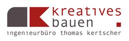 Logo von "Kreatives Bauen Ingenieurbüro Thomas Kertscher" in Grau und Rot.