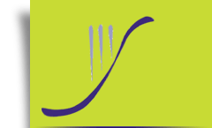 Ilustración abstracta con línea curva azul y tres pinceladas verticales en fondo verde lima.