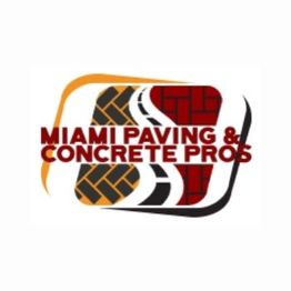 Logo for Miami Paving & Concrete Pros with stylized road and brick graphics.