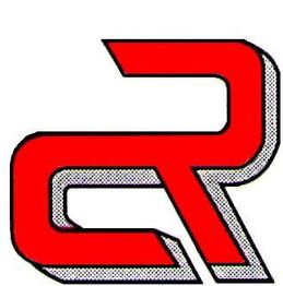 Logo com letras "CR" estilizadas em vermelho com contorno preto e sombreamento cinza.