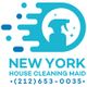 Cleaning service logo with a spray bottle and text: "New York House Cleaning Maid, (212) 653-0035".