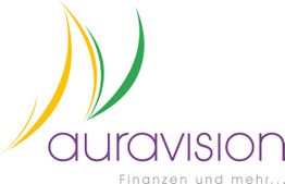 Logo mit Schriftzug "auravision", gelben und grünen Linien. Untertitel: "Finanzen und mehr...".