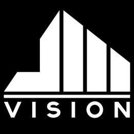 Logo mit weißen Balken auf schwarzem Hintergrund und dem Schriftzug "Vision" darunter.