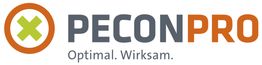 Logo von PeconPro mit grünem X-Symbol und dem Slogan "Optimal. Wirksam." in Grau und Orange.
