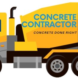 Graphic of a yellow cement truck with "Concrete Contractor: Concrete Done Right" text beside it.
