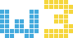 Blaue und gelbe Pixel bilden den Schriftzug "WE" auf weißem Hintergrund.