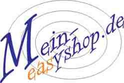 Logo mit Text "MeinEasyShop.de" in Spiralenform gestaltet.
