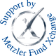 Logo mit Schriftzug: „Support by Metzler Fund Xchange“ in blauer Schrift um ein silbernes X.