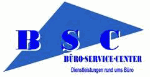 Blaues Dreieck mit Text "BSC Büro-Service-Center Dienstleistungen rund ums Büro".