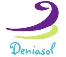 Logo colorido con formas curvas y el texto "Deniasol" en azul claro.