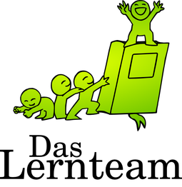 Eine Zeichnung von vier Figuren, die ein Buch erklimmen; die oberste Figur freut sich.