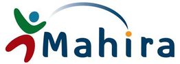 Logo avec une figure colorée et le texte "Mahira" avec un arc au-dessus.