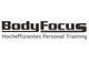 Schwarzes Logo: "BodyFocus" mit Untertitel "Hocheffizientes Personal Training" auf weißem Hintergrund.