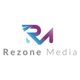 Logo van Rezone Media met gestileerde letters "RM" in blauw en paars op een witte achtergrond.
