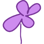 Lila, handgezeichnete Blume mit drei Blütenblättern auf weißem Hintergrund.