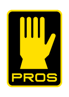Gelbes Handsymbol auf schwarzem Hintergrund mit dem Wort "PROS" darunter.