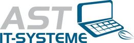 Logo von AST IT-SYSTEME mit einem stilisierten Laptop und einem Blatt.