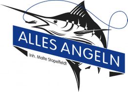 Logo mit Fisch, Schriftzug "ALLES ANGELN" und Namen "Inh. Malte Stapelfeldt".
