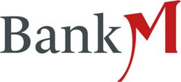 Logo der Bank mit schwarzem Schriftzug "Bank" und rotem stilisierten "M".