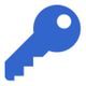 Blaues Schlüsselsymbol, einfach und stilisiert, zeigt nach rechts.