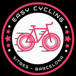 Logotipo de "Easy Cycling" con una bicicleta rosa y texto "Sitges - Barcelona".