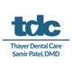 Logo with "tdc" and tooth, text reads: "Thayer Dental Care, Samir Patel, DMD."