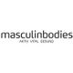 Logo mit dem Text "masculinbodies, AKTIV VITAL GESUND" in schwarzer Schrift auf weißem Hintergrund.