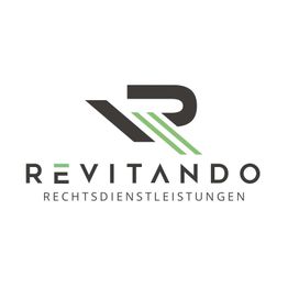 Logo mit stilisiertem "R" und Text: "REVITANDO RECHTSDIENSTLEISTUNGEN" in Schwarz und Grün.