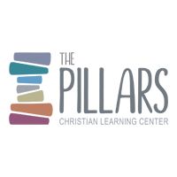 Logo for "The Pillars Christian Learning Center" with stylized, stacked colorful books.