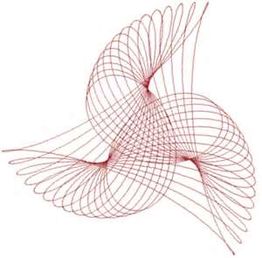 Motivo geometrico astratto con linee curve rosse che si intrecciano in un disegno simmetrico.