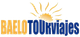 Logo de "BAELOTOURviajes" con un diseño de sol detrás del texto.