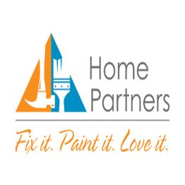 Logo of "Home Partners" with tools and the slogan "Fix it. Paint it. Love it."