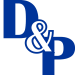 Blaues "D & p" Logo mit stilisiertem "&" als Kombination aus Glühbirne und Kreuzschraubenzieher.