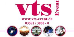 VTS Event-Logo mit Website, Telefonnummer und Symbolbildern von Masken, Konzerten und Musik.