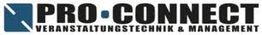 Logo von Pro-Connect, Veranstaltungstechnik & Management, schwarzer Text auf weißem Hintergrund.