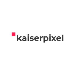 Logo mit schwarzem "kaiserpixel" Schriftzug und kleinem roten Quadrat links oben.