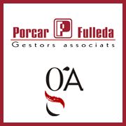 Logos de Porcar Fulleda y OA Gestors Associats sobre fondo blanco con marco rojo.