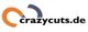 Logo mit zwei Halbkreisen in Orange und Blau, darunter der Text "crazycuts.de" in Schwarz.