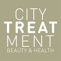 Logo met de tekst "CITY TREATMENT BEAUTY & HEALTH" op een beige achtergrond.