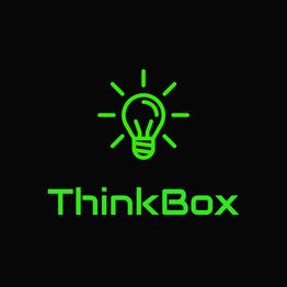 Green light bulb design with "ThinkBox" text on a black background.