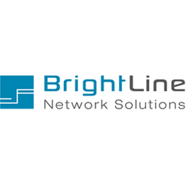 Logo von BrightLine Network Solutions mit blauen Symbolen und grauer Schrift.