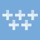 Cinco cruces blancas en un fondo azul claro.
