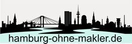 Silhouette der Skyline von Hamburg mit Website-Text: "hamburg-ohne-makler.de".
