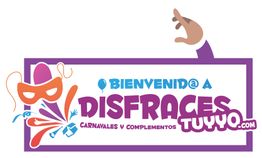 Cartel colorido con texto: Bienvenido a Disfraces Tuuyoo, carnavales y complementos.