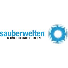 Logo mit blauem Schriftzug "sauberwelten Gebäudedienstleistungen" und blauer Kreisgrafik rechts.